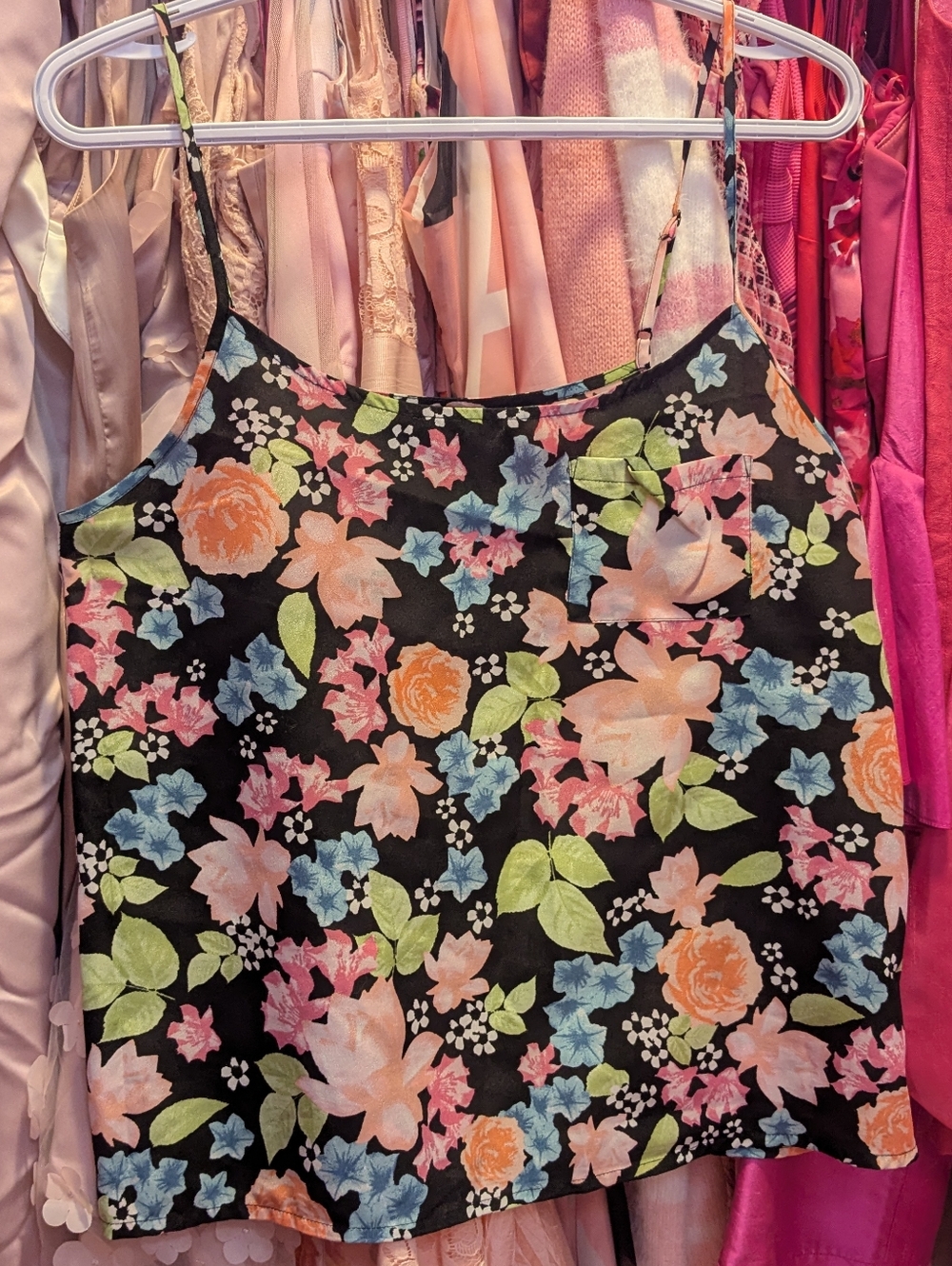 H&M Divided Floral Cami in Black with Pastel Blooms Size 8